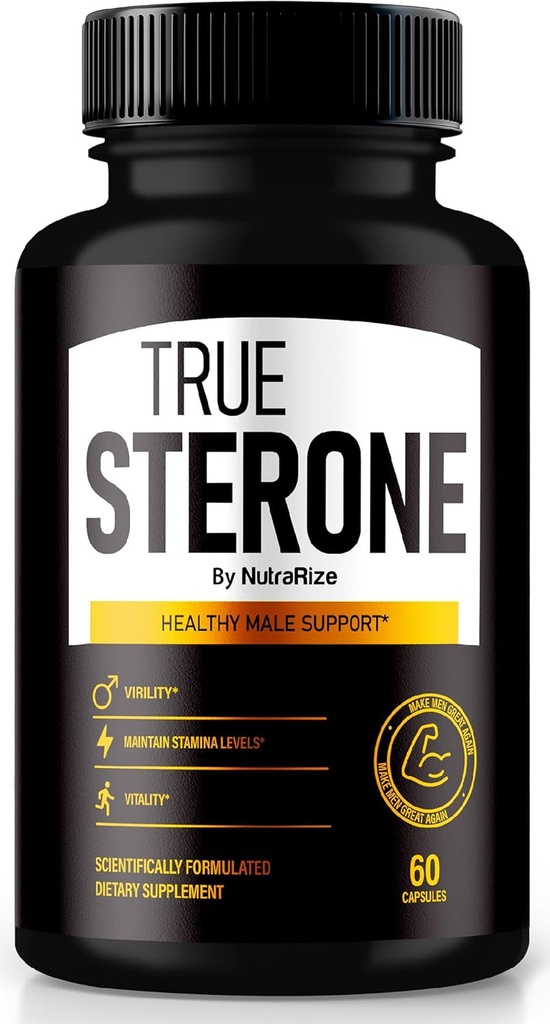 NutraRize True Sterone for Men – 支持能源、信心和平衡健康的全自然每日公式。 每天只吃两颗容易吞的药丸(60个卡普勒斯)