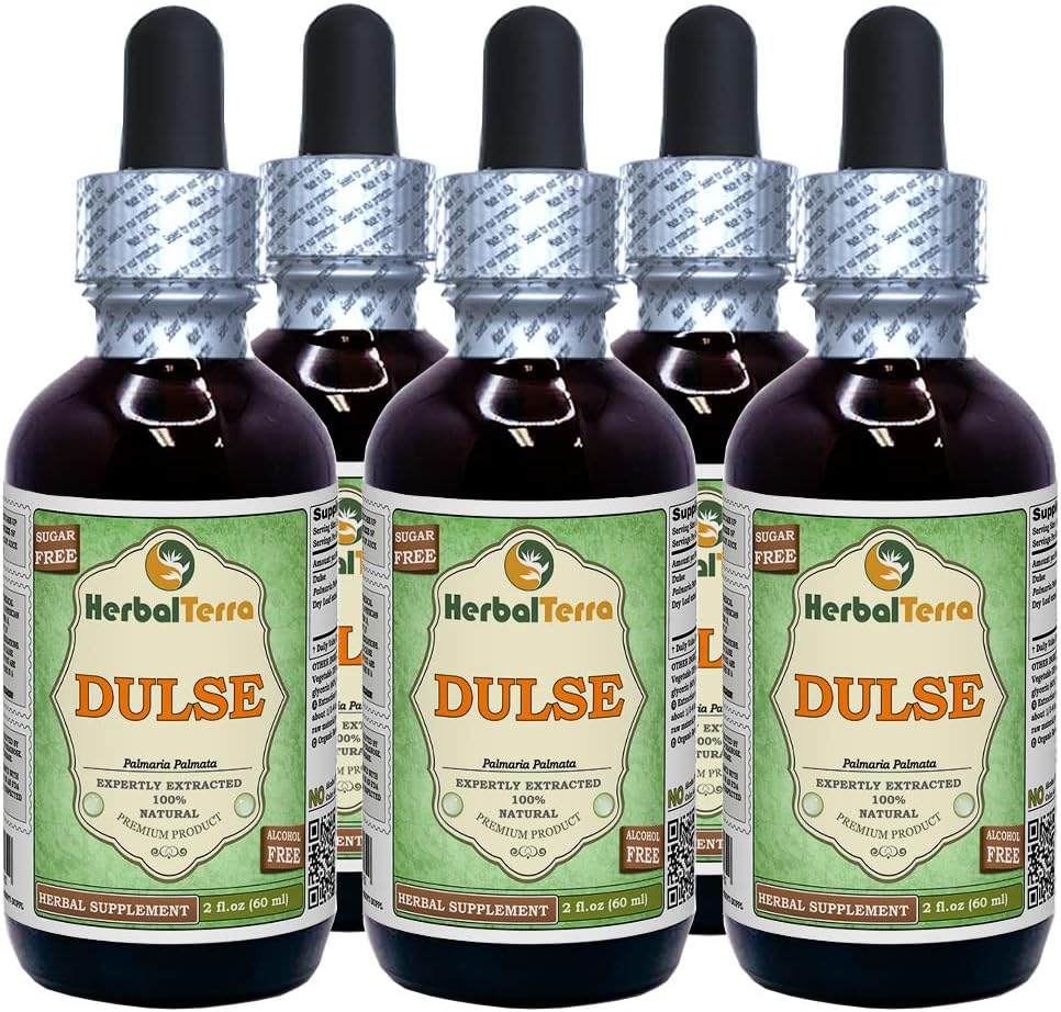 Dulse (Palmaria Palmata) Glycerite, 有机干叶无酒精液体提取物(Brand name:Herbalterra, Proudly Made in USA) 5x2 fl.oz (5x60 ml)