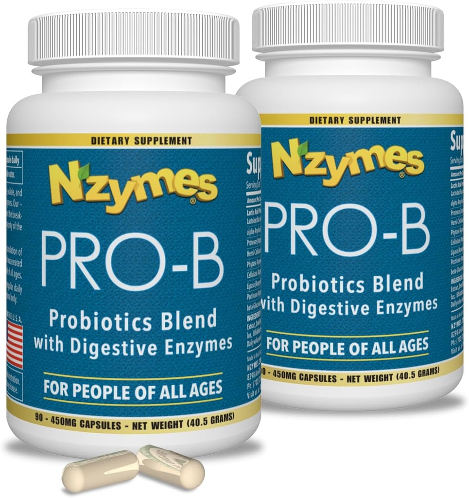Nzymes 亲B型增生剂和消化酶,促进消化平衡、更好的消化、消化和便秘(180个总卡片)——美国制造