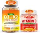 2 Pack Vegan 维生素 D35000IU K2 Gummys+ 1 Pack 全食维生素 C Gummys
