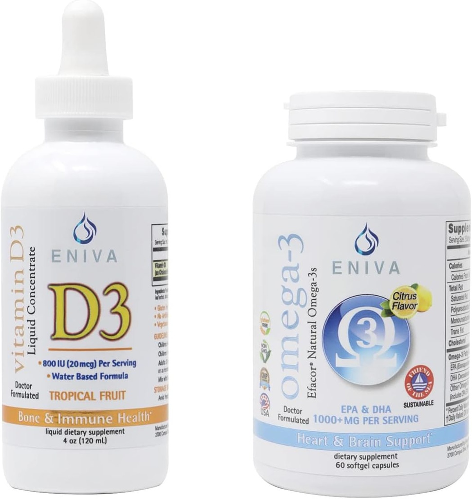 Eniva Omega 3 鱼油高浓度环保署/DHA和液体维生素D3(120毫升)