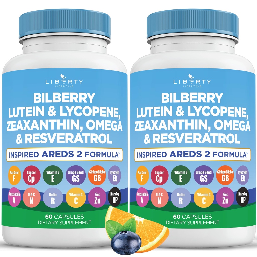 眼科健康维生素:Bilberry、Lutein & Zeaxanthin、Lycopene、Resveratrol、葡萄种子提取、Flaxseed Astaxanthin-AREDS 2-120 Capsules