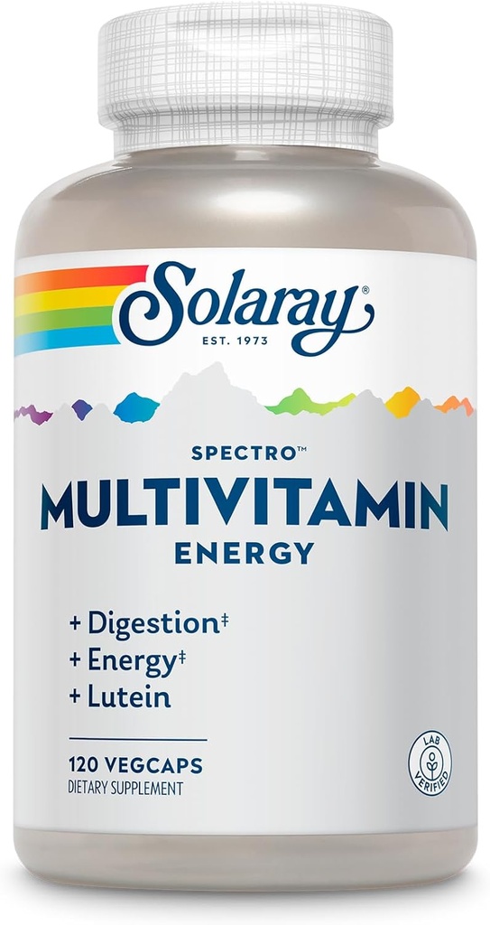 SOLARAY Spectro Energy Multivitamin for Men - 细胞能量,消化,眼健康和免疫支持 - w/维生素A,维生素B 复合体,CoQ10,铁,酶,Lutein - 30 Servi,120 Veg Caps