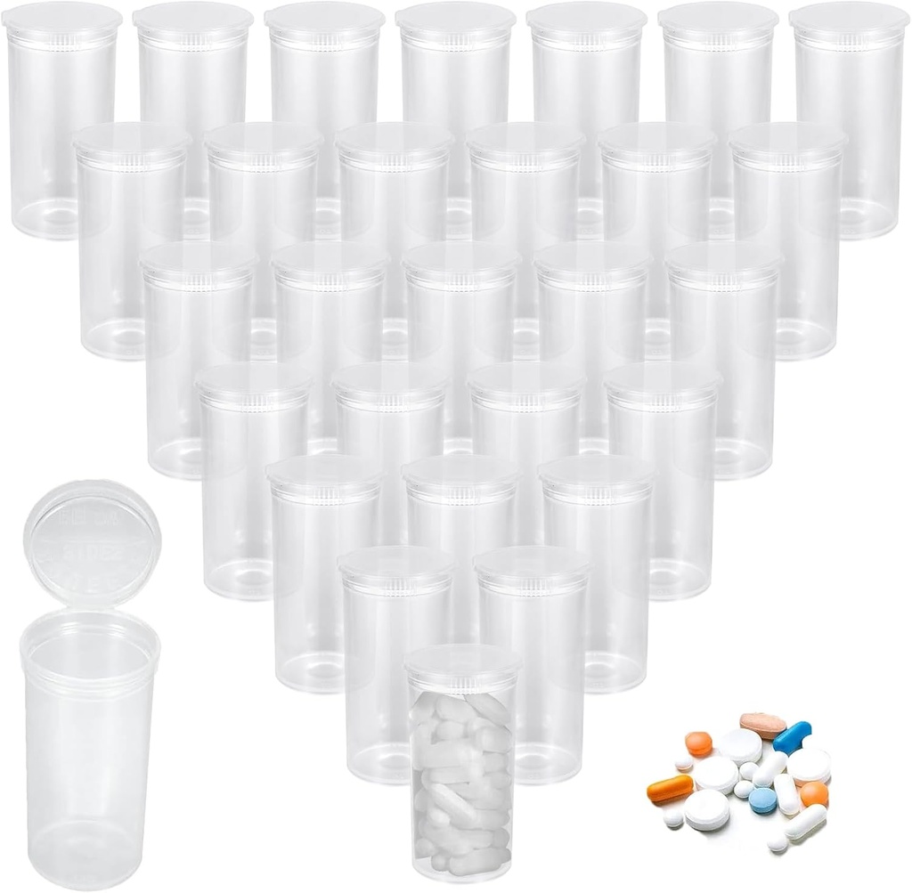 100Pcs 塑料空处方 Vial, 13 Dram 药丸瓶,防水防气合药瓶 与流行顶盖药盒 药丸,工艺品,糖果, 补充品和更多