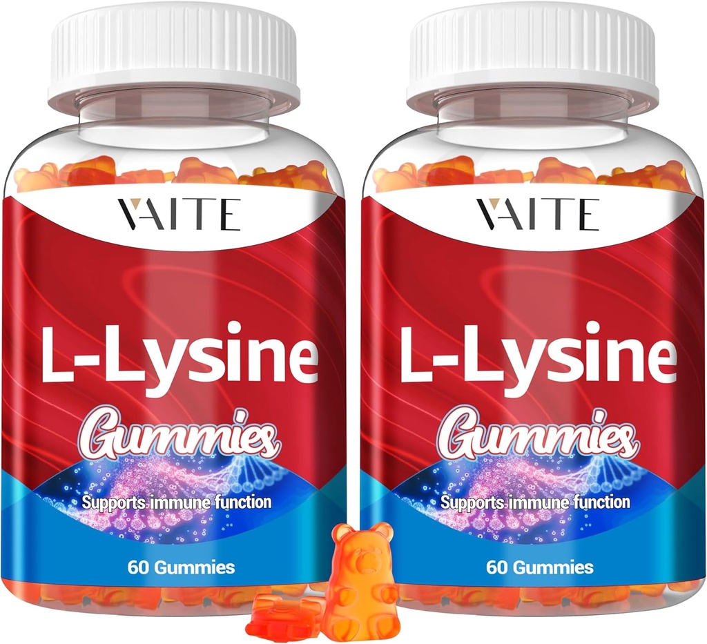 L-Lysine 1000mg Gummys - 支持皮肤,Lip,Vegan,Gluten Free,60 成人可食用赖氨酸,维生素组织健康和免疫系统,氨基酸维生素补充和复合补充(2包)