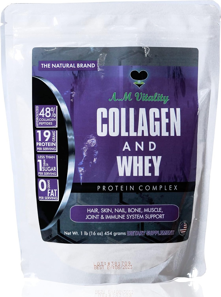 Collagen和Whey蛋白粉复合体健康补充剂 - 香草香草 - 16oz(21种服务)
