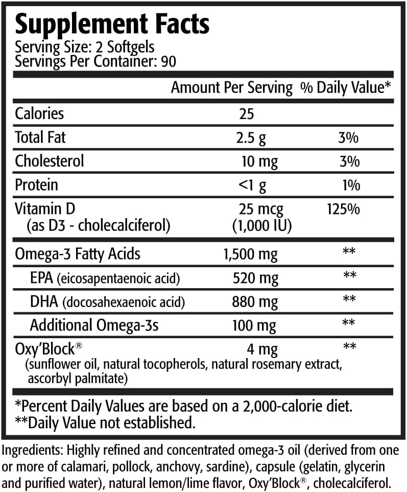 Res-Q 1250+ Omega-3和维生素D3 鱼油盖