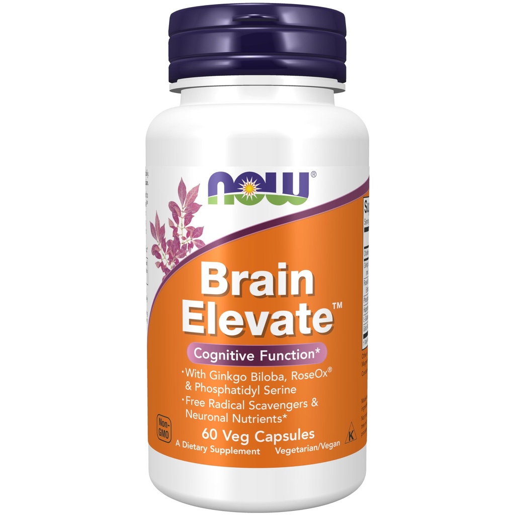 现在食品补充品,Brain ElevateTM, Featining Ginkgo Biloba, RoseOx® 和 Phosphatidyl Serine, 60 Veg Capsules