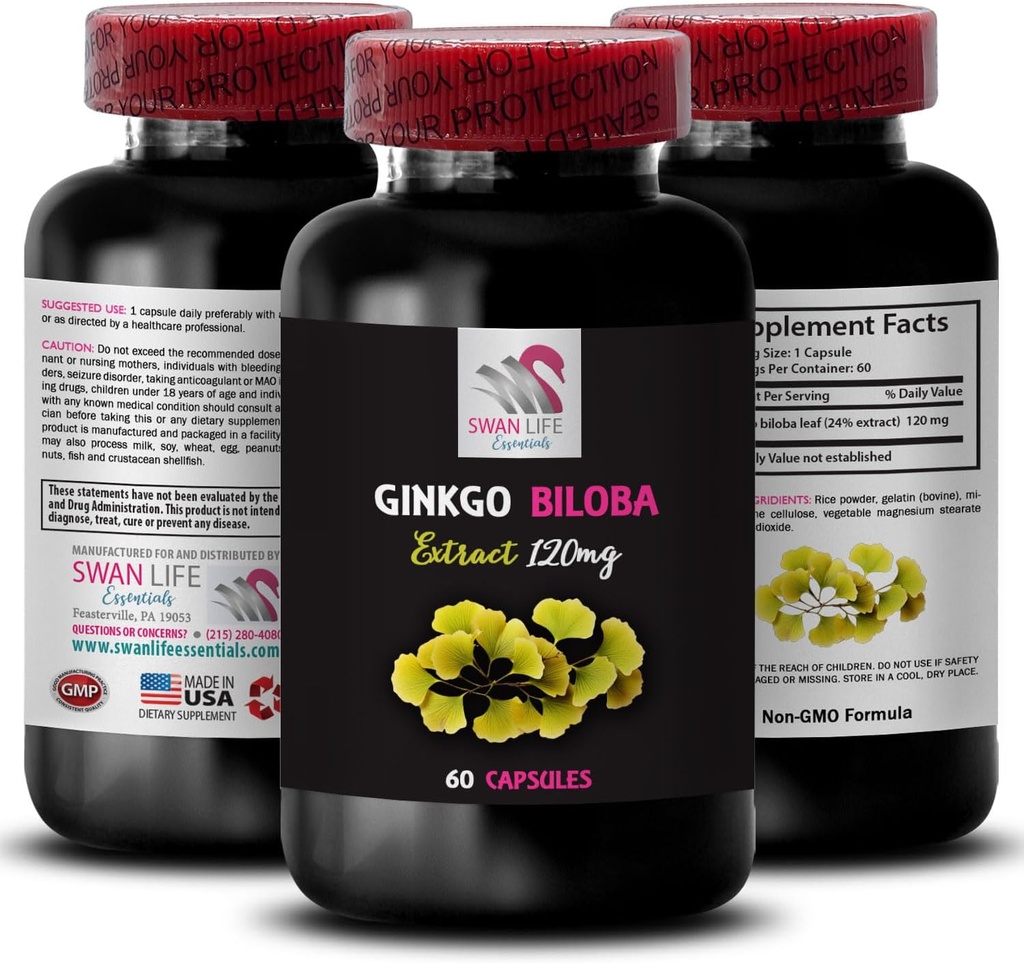 天然抗氧化剂提取 - Ginkgo BILABA 提取 - 草药提取效益 Ginkgo biloba Natural, Ginkgo biloba 叶片提取效益,草药抗氧化剂产品 Ginkgo 1瓶 60卡普苏尔
