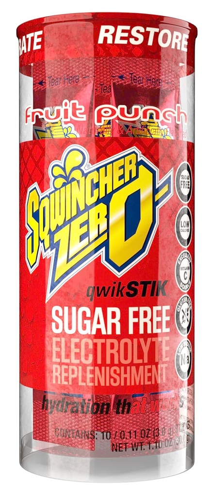 Sqwincher Zero Qwik Stik,水果扑克,无糖,低卡路里,低钠电解质替代粉末水分饮料混合,11 oz Packet(200包)