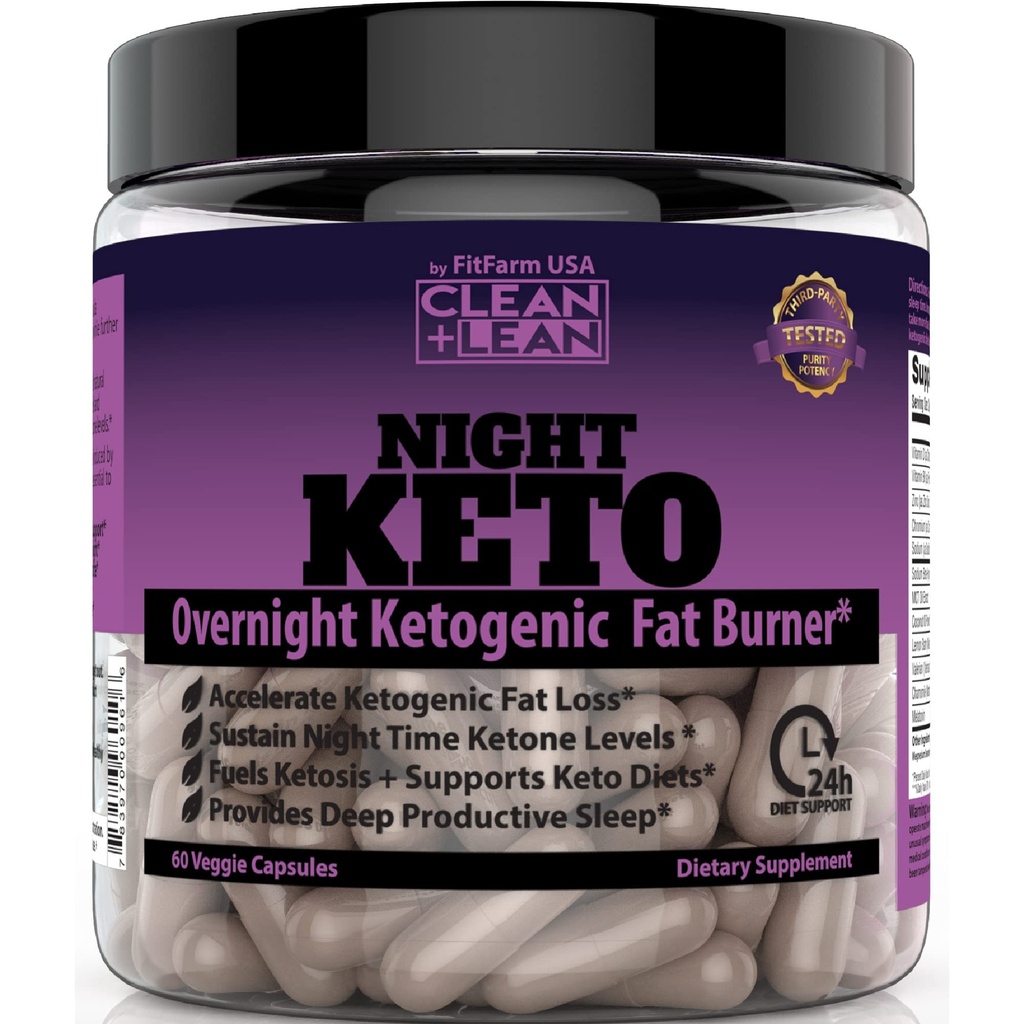 Clean+Lean Night Keto: 第一次超夜 Ketogenic Fat Burner & Sleep Aid + BHB Ketones + MCT 石油提取 + 维生素和矿物 → 24 HR 饮食 睡眠 重大减肥 → 所有自然和GF → 60 盖茨