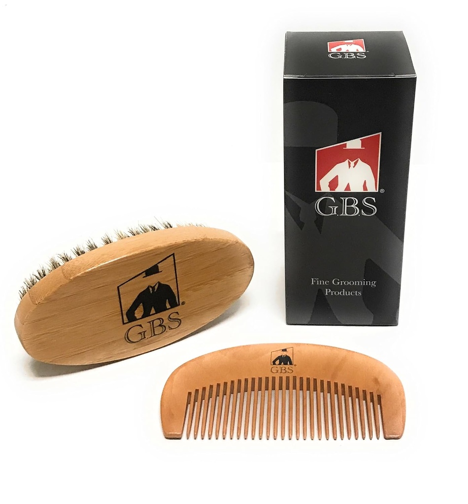 G.B.S Men's 100% Boar Bristle Beard Brush & Natural Wood Beard Comb Hair Mustache Shaving Brush Facial Hair Brush Portable and Travel Friendly