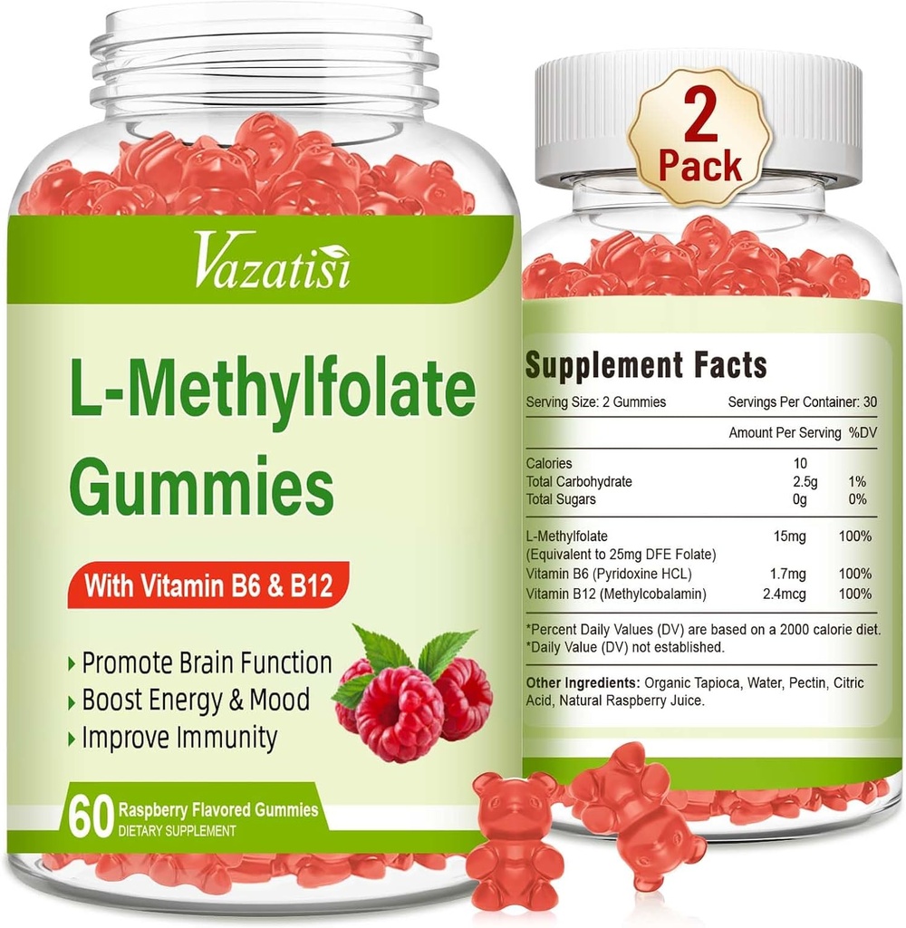 L-Methylfolate 15 mg Gummys 配有甲基B12,Folate Supplement for Mood, Brain Health, Immune Support, Raspberry Flavor, 120 Counter 配有甲基B12, Folate 配有 富拉特 配有 Mood, Brain Health, Immune Support, Raspberry Flavor, 120 Count
