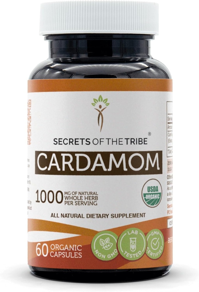 使用蔬菜卡普尔和USDA有机卡普尔(Elettaria cardamum) 干波德(60 Capsules)制作的Tribe Cardam60 Capsules的秘密