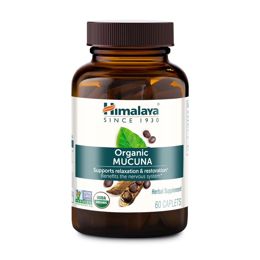 喜马拉雅岛有机Mucuna Pruriens,60天供应 -- -- 缓解紧张和促进大脑功能的草药补充剂 -- -- Vegan、N-GMO、Gluten Free、600毫克、60卡