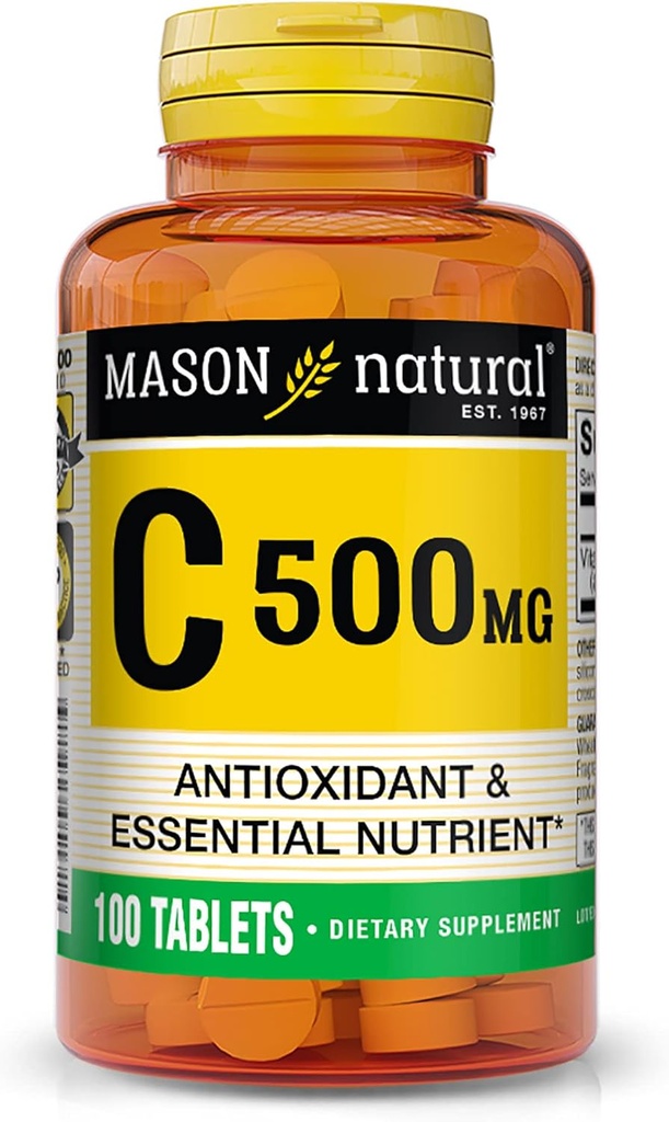 MASON 天然维生素C 500毫克 -- -- 支持健康免疫系统、抗氧化剂和基本营养剂,100片