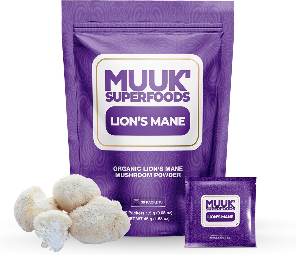 (原始内容存档于2019-09-21) (英语). MUUK'SUPERFOODS SUPERFODS }有机狮子的马内蘑菇粉 – Brain booting ON-GO Packets → 制造于美国 → 30 Sachets (1.5g)