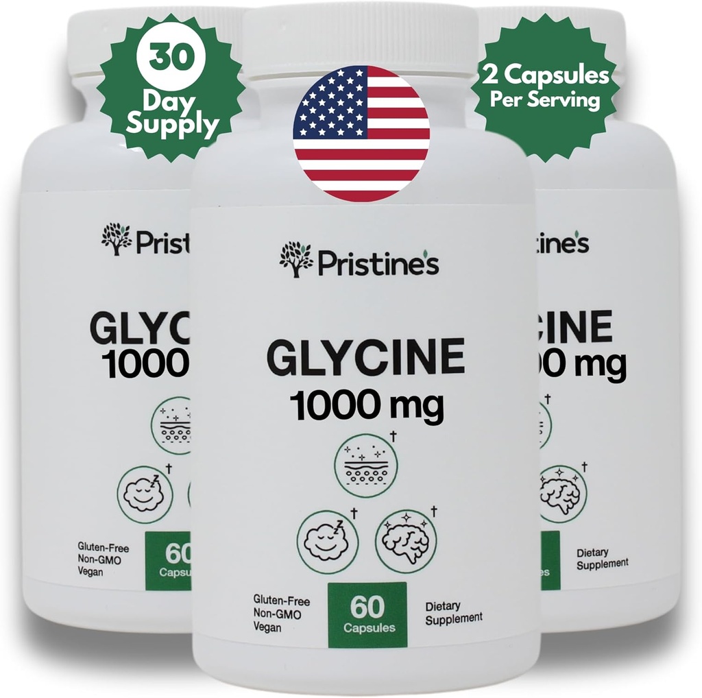 PRISTINE的Glycine 1000MG 氨基酸补充性睡眠支持 Capsules(3-Pack) - 90天供应 - 肌肉恢复,肾脏健康和凝胶形成生产支持