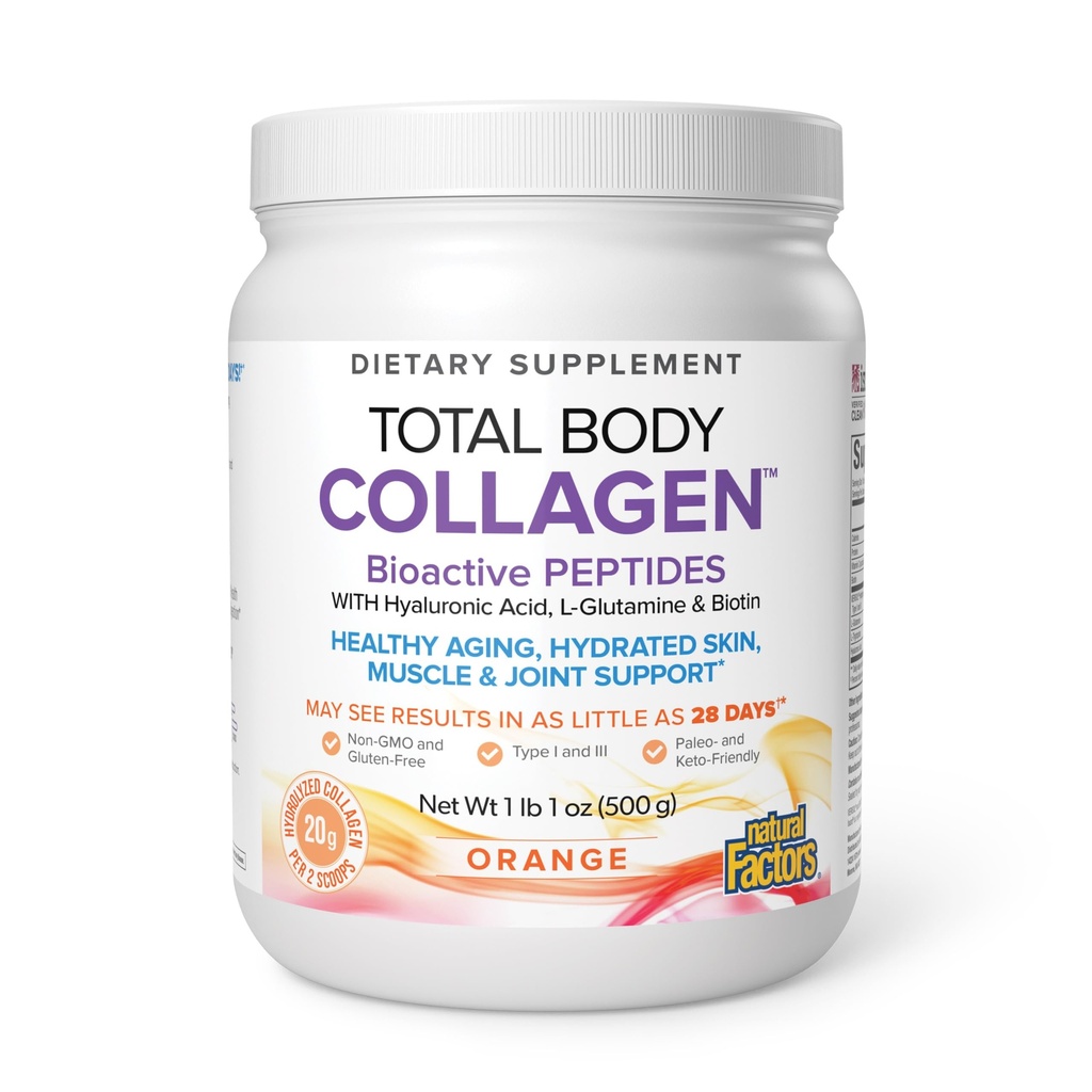 自然因子,总体Collagen, 健康皮肤、毛发和关节的生物活性粉末,橙色