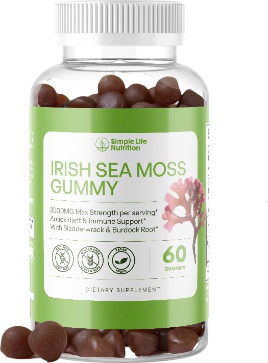 爱尔兰有机海 Moss Gummys - Burdock Root and Bladderwrack Natural Blend - Immune System Gut Cleanse & Thyroid 补充 - 皮肤和钉子健康 - 60CT