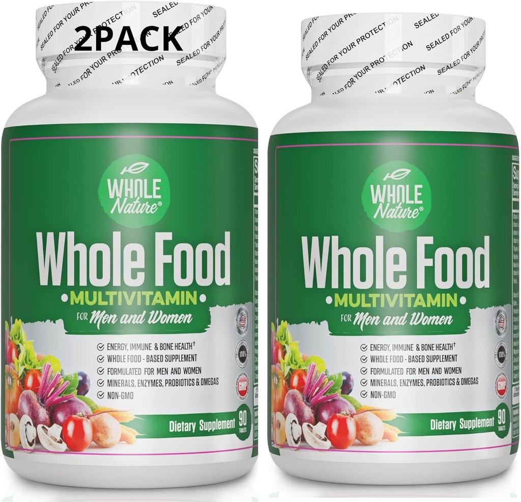 全食 男女多维生素(2PACK):全自然日报 超级食品 维生素+矿物 消化酶,Probiotics和Omegas. 植物基多维生素,非转基因有机物无胶