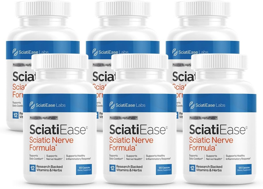 SciatiEase Sciatic Nerve 健康支持补充 - Nerve 支持公式,配有 AlphaPalm, Pea, 维生素B 复合体, Alpha Lipoic Acid 300mg - 6瓶