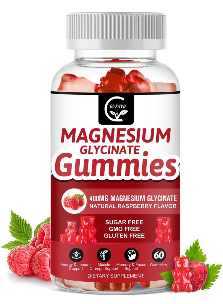 甘氨酸镁(Glycinate Gummys 400mg),Mg 钾补充剂与甘氨酸锌(Chelated Magnesium Malate Complex),维生素D,B6和CoQ10,支持记忆,冷静,Mood & Sleep - 60 counts (Pack of 1).