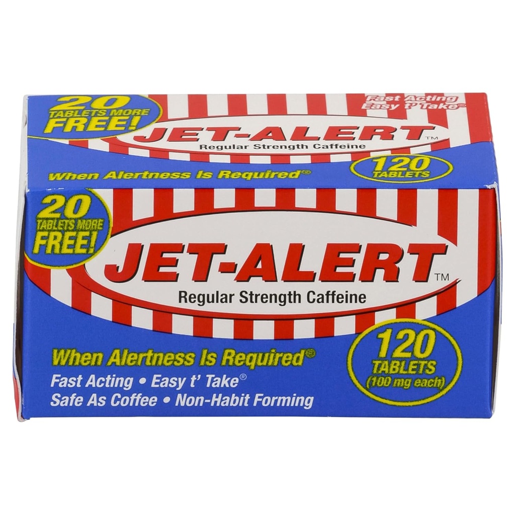 Jet-Alert 常规强力咖啡因 100 mg 平板电脑,价值大小,120个计数(3包)