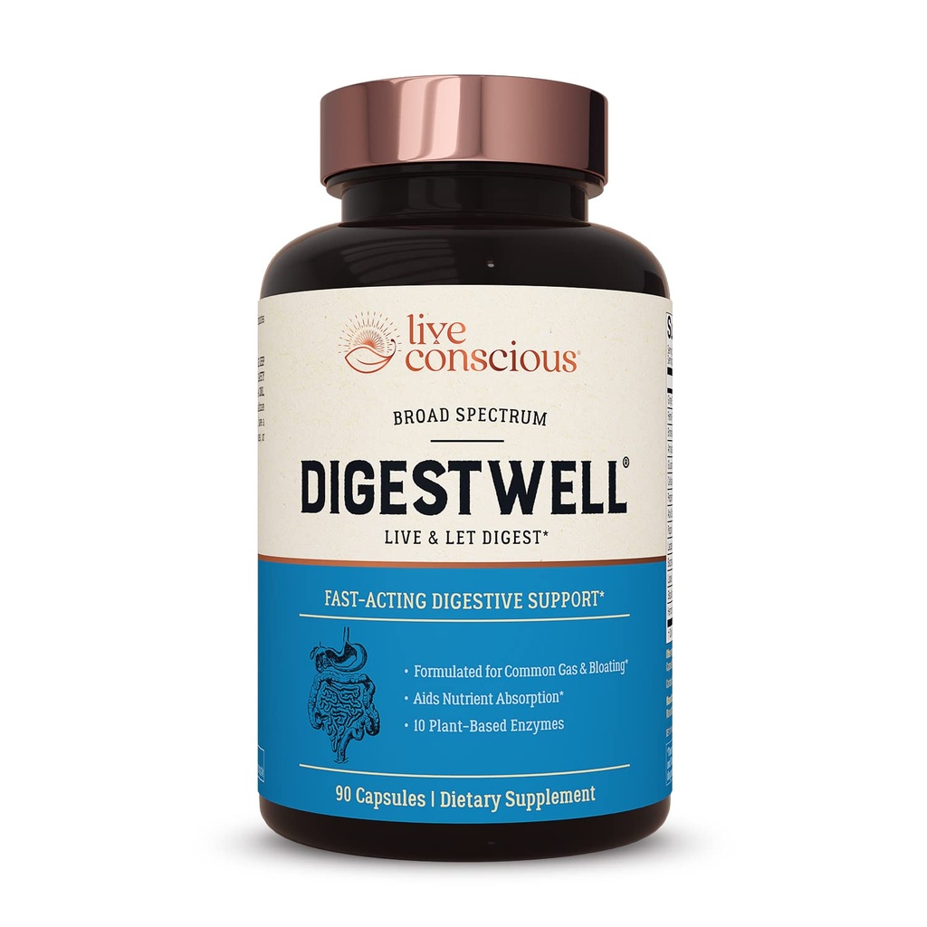 Live Agency DigestWell 即时支持 - 快动作文摘支持 - 宽谱酶,Probiotic & Herbal公式 - 每日减少气体和布洛廷 - 90 Capsules
