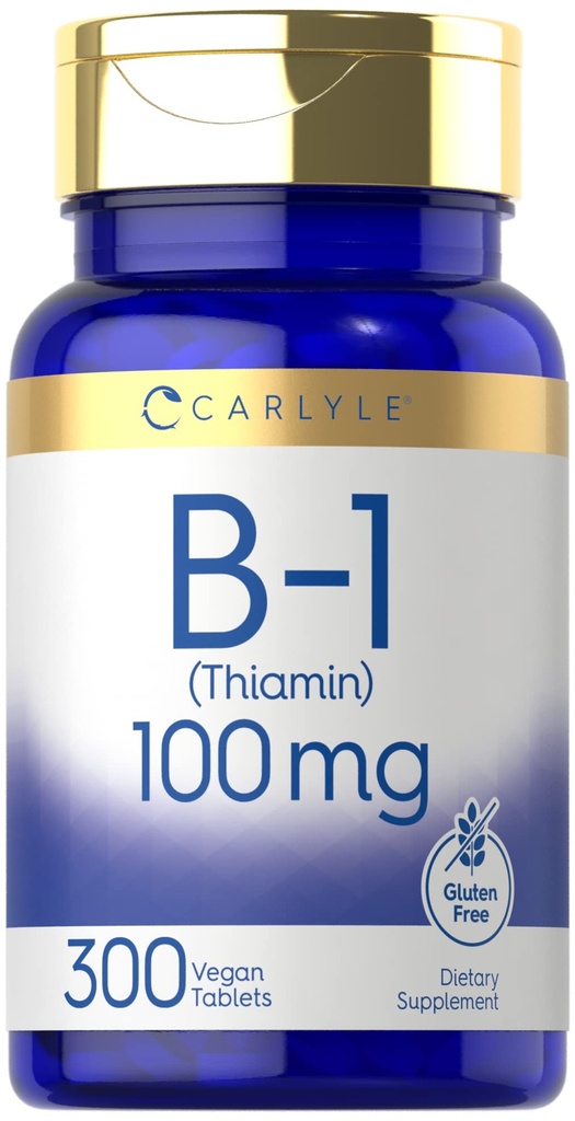 Carlyle B1 维生素 100mg | 300平板块 |作为 Thiamin HCl | Vegan, Non-GMO & Gluten Free 的男女补充