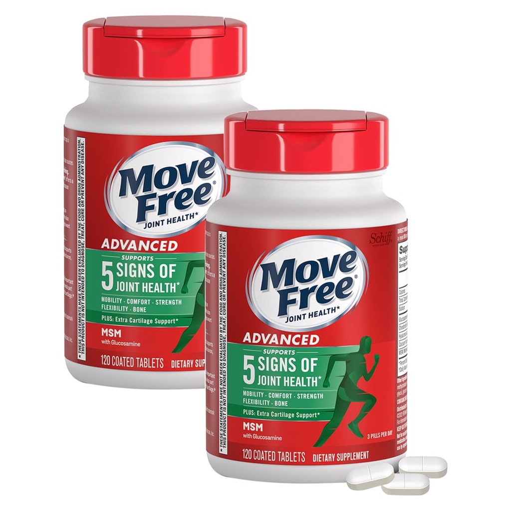 移动 Free Advanced Plus MSM 混凝土片,与Glucosamine和Chondroitin联合健康补充,120 Counter, Pack of 2