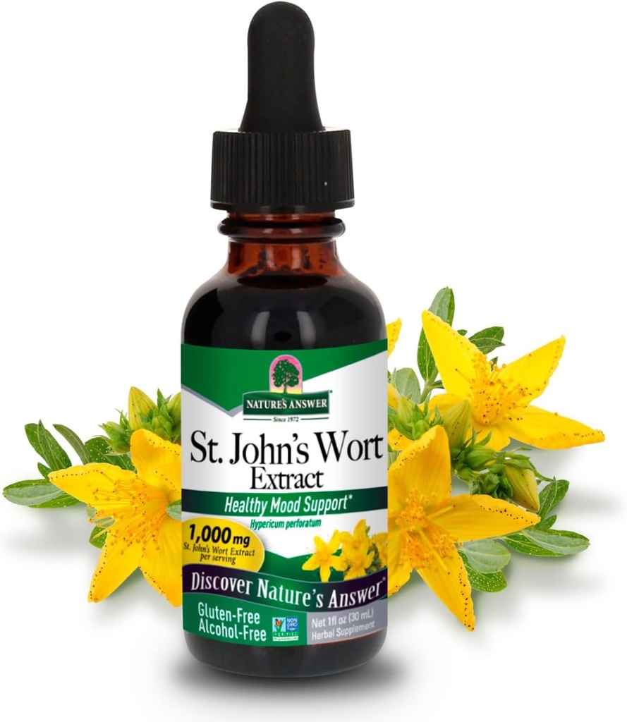 自然之答 圣约翰 Wort 无酒精液体提取(Hypericum Perforatum) QQ健康 Mood 支持 QQ 非 GMO, Kosher & Gluten-free 1oz