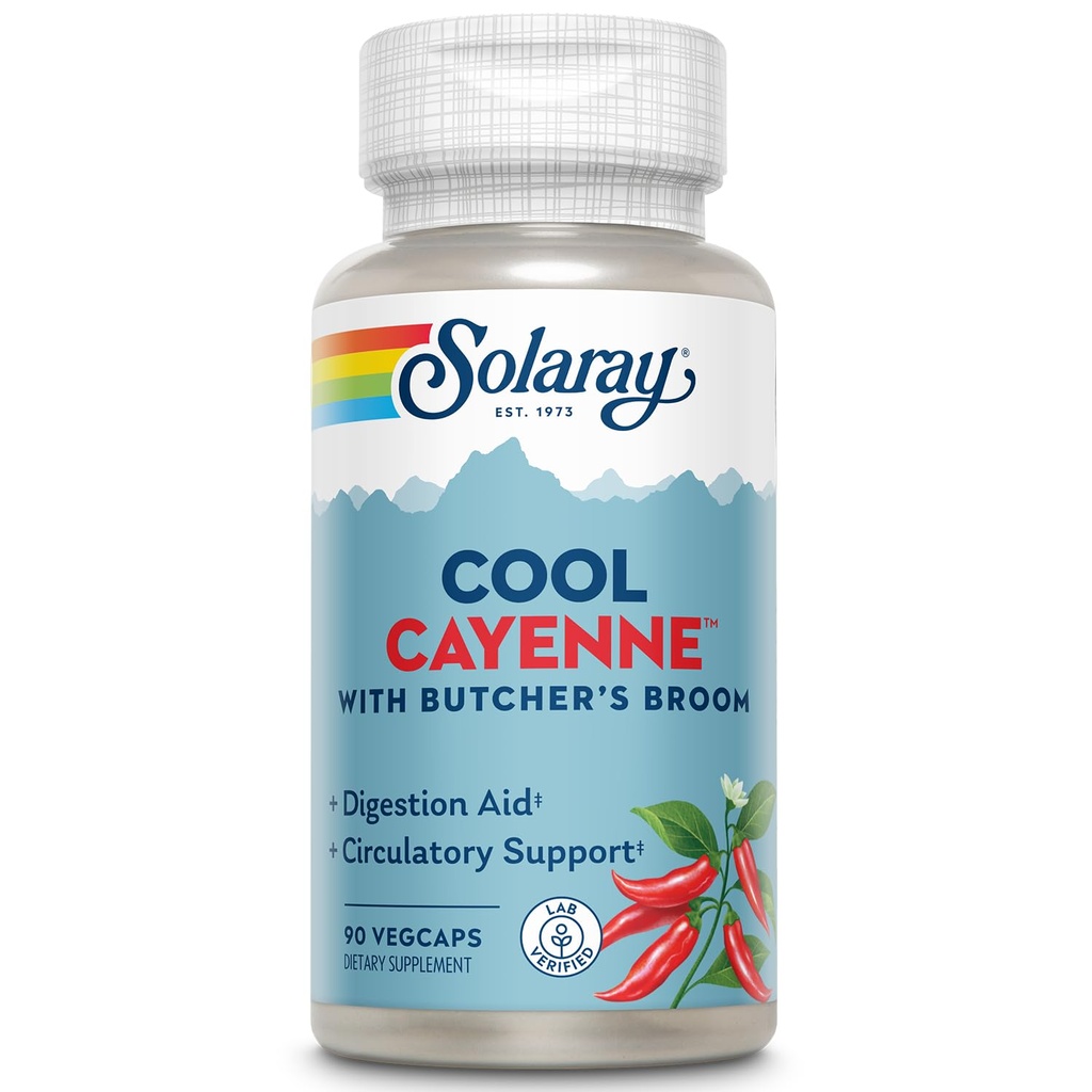 SOLARAY Cool Cayenne Pepper 40000 HU 配有屠夫室 健康循环支持 90 Veg Caps