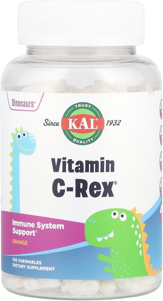 KAL C-Rex 为孩子切食维生素C, 配有来自玫瑰HIPS, Rutin & Acerola, Tasty Orange, Fructose Free, Chewwable Tables的生物氟化酮辅料