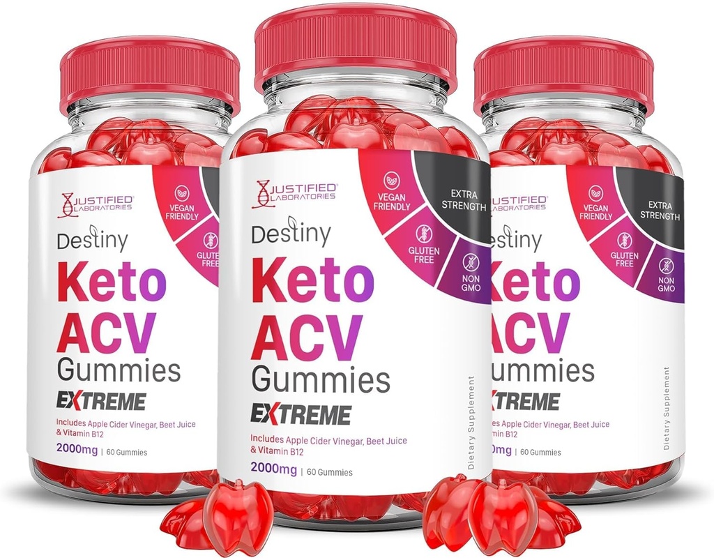合理实验室(3 Pack Destiny Keto ACV Gummys Extreme 2000MG Destiny Keto Gummys 高级公式 苹果苹果苹果汁醋 配有石榴甜菜汁粉 B12 Vegan Non GMO 180 Gummys)