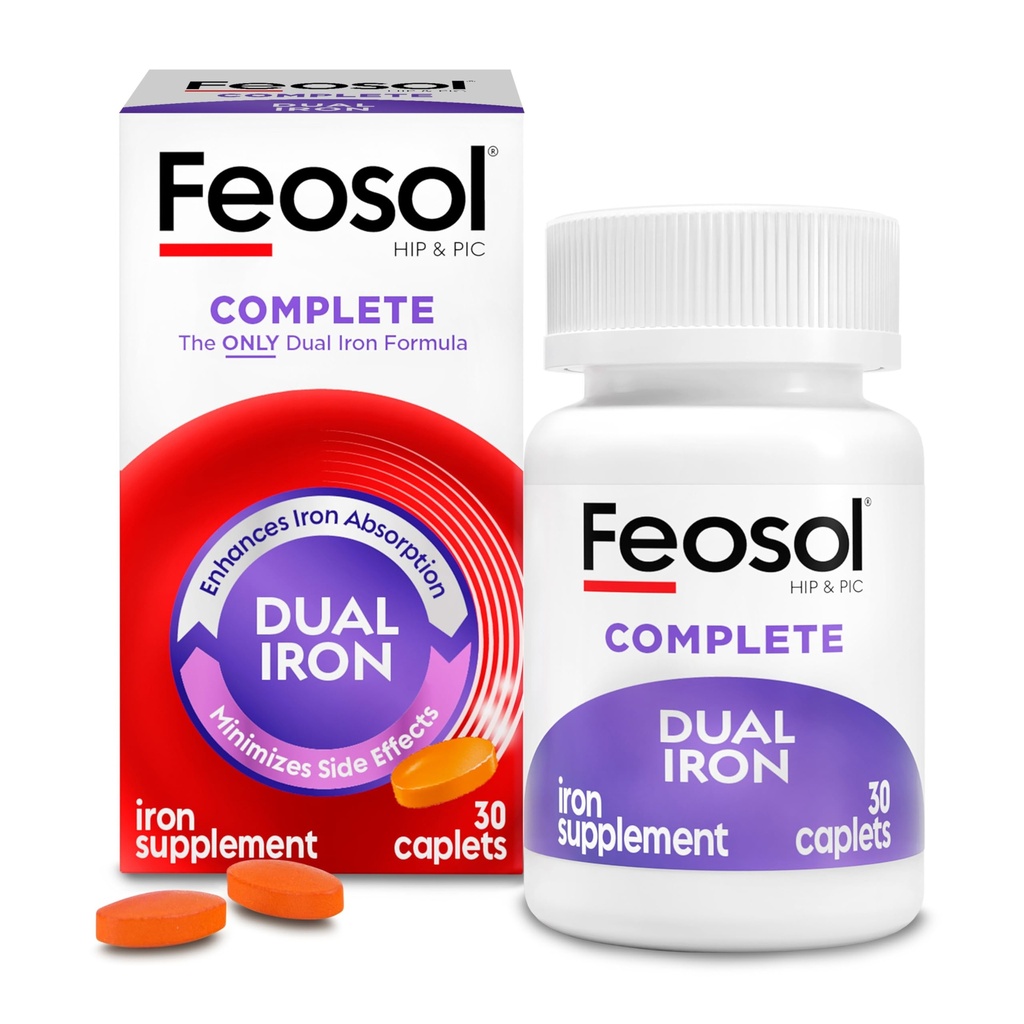 Feosol 完全铁辅助卡普列,Bifera 铁用于高吸附,Heme和Non-Heme 双重动作最小化侧面效应,每天1个,用于能源和免疫系统支持,美国制造,30个计数