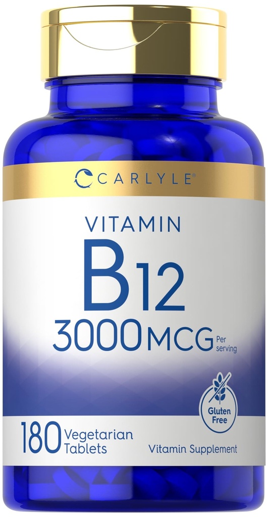 Carlyle B12 维生素 3000 mcg + 180 片 + 蔬菜 补充 → 非 GMO & Gluten Free