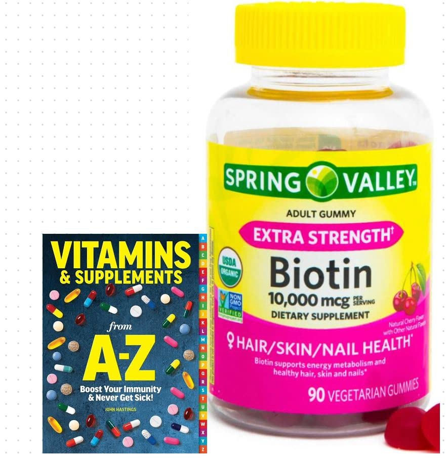 Spring Valley Biotin 10,000mcg Vegetarian Gummy Supplement, 90ct +Better Guide Vitamins Supplements