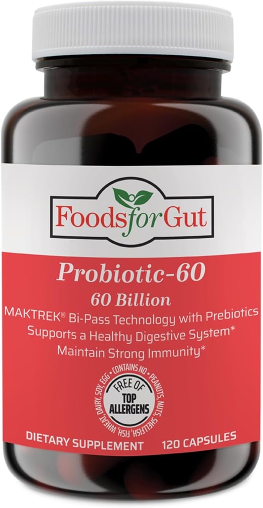 Gut Probiot Capsules 60亿Cfu的 MAKTrek Bipass Technology的食品 消化和免疫支持 120 Capsules