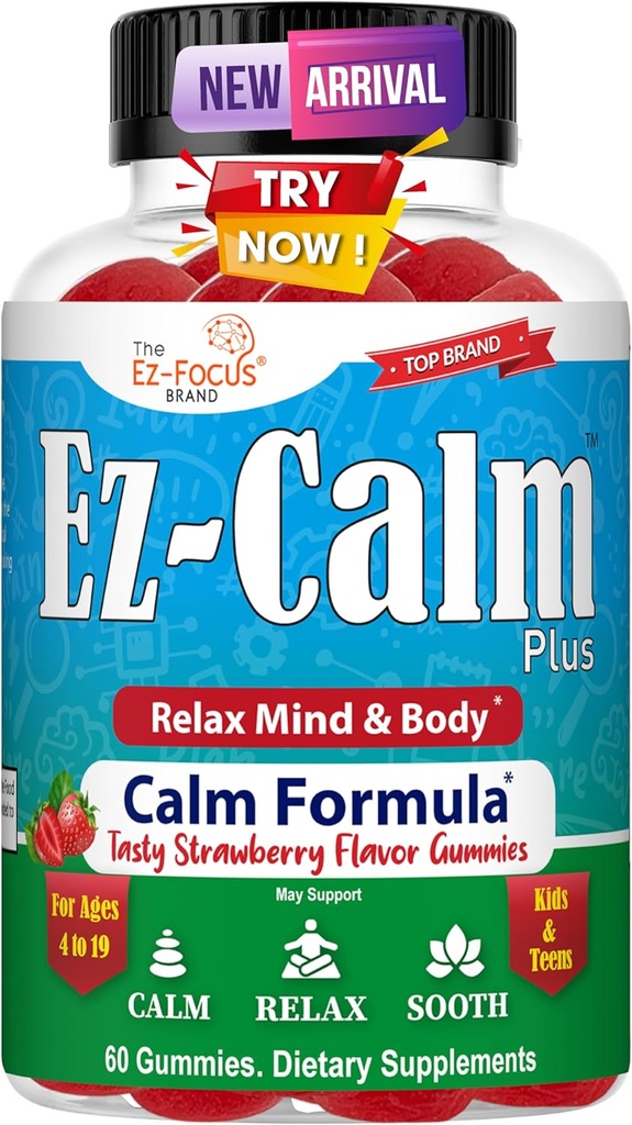 Ashwagandha Gummys for Teens - Calm Sleep Gummys - 自然焦点 Gummys with Ashwagandha 根提取 - Ashwagandha 睡眠压力平衡补充 - 60 Vegan 糖类自由菜