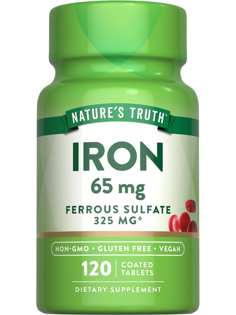 自然真理铁的补编 | 65mg | 120平板电脑 | 325mg Ferrous Sulfate | Non-GMO & Gluten Free Pills
