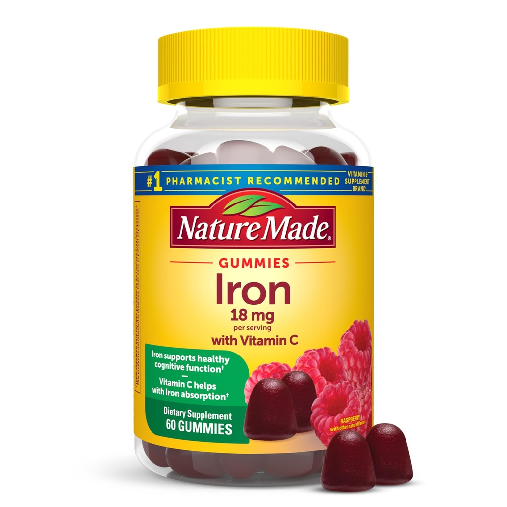 Nature Made Iron 18 mg每服维生素C,红血球支持的饮食补充,60 Gummies,30天供应