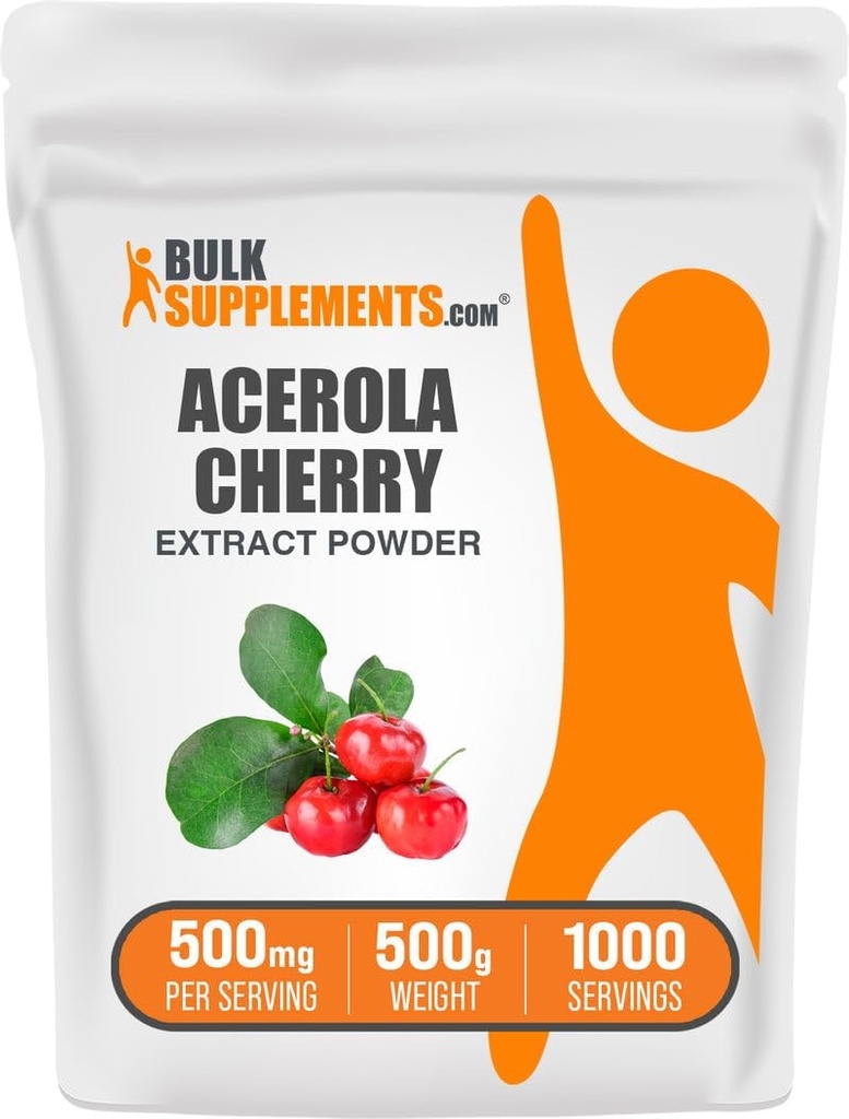 Bulk Assupports.com Acerola樱桃提取粉 - 天然维生素C补充, Acerola Cherry粉 - Gluten Free, 500mg / service, 500g (1.1磅) (Pack of 1)