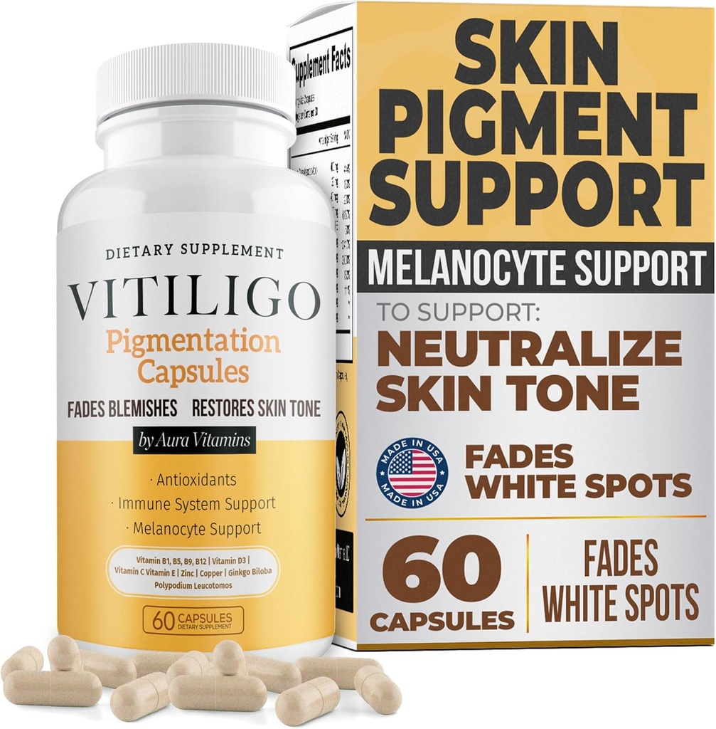 Dermawonder Vitiligo Capsules (60 Counter) 有效的Vitiligo 补充, 减少白斑并改进皮肤颜料支持, 面向所有皮肤, 减少皮肤和丁皮上的白斑