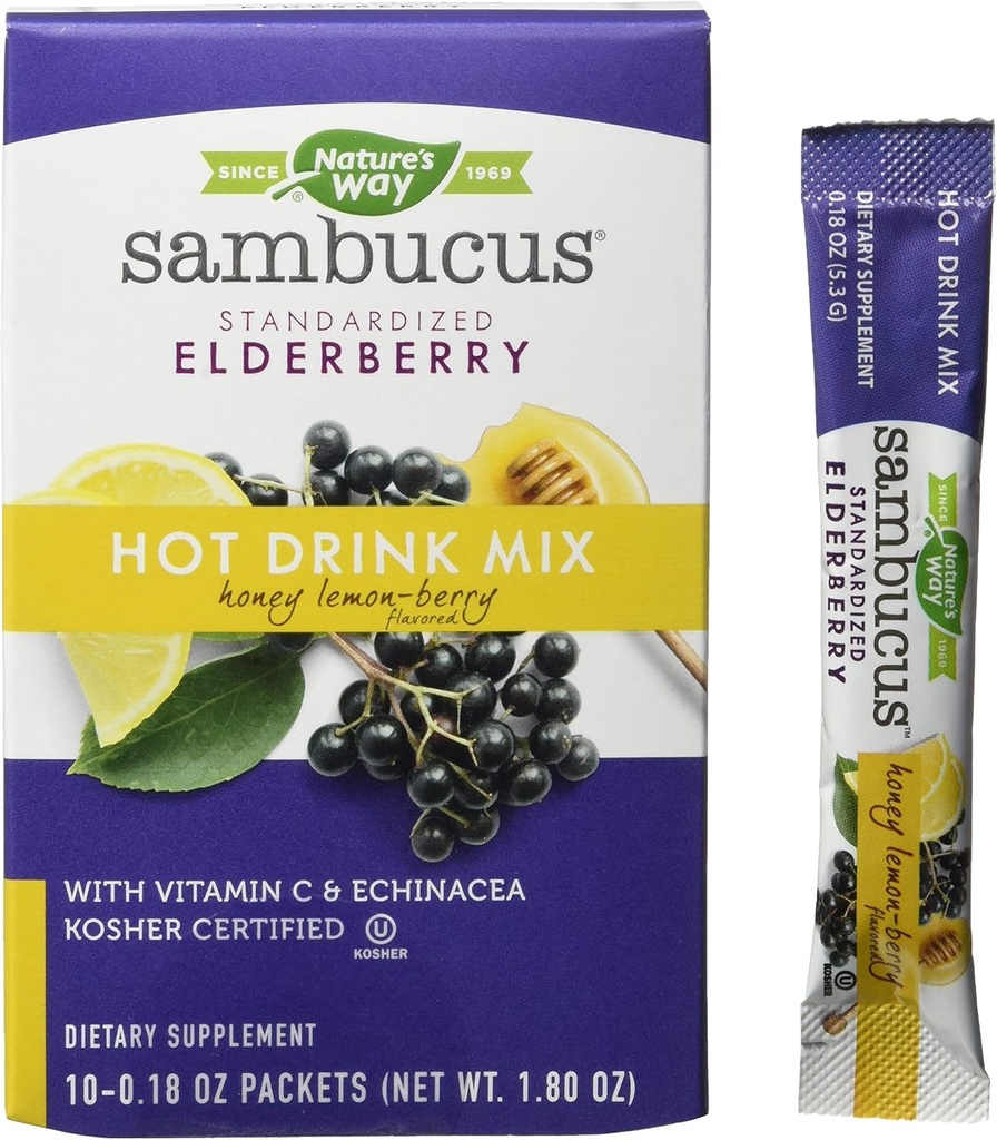 Nature's Way Nature's Way Sambucus Soothing Elderberry Hot Drink Mix, with Vitamin C & Echinacea, 10 Count, Honey Lemon-Berry Flavored, 10 Count (Pack of 12)