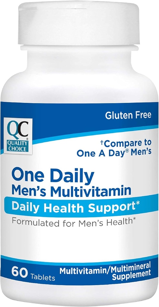 Quality Choice Mens One Daily Multivitamin with Vitamins A C D E B (1, 2, & 6) and Mineral Supplements in 60 Count Bottles
