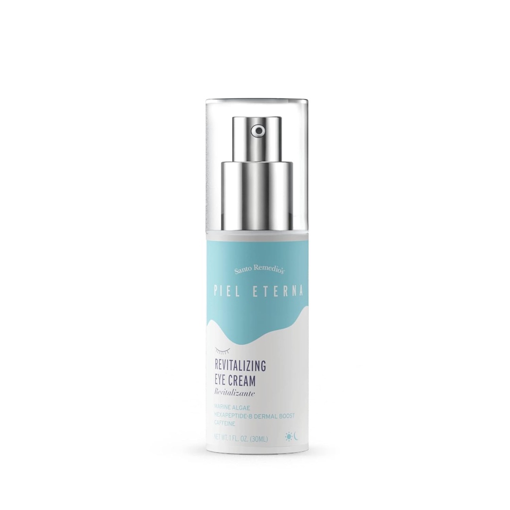 Santo Remedio, Piel Eterna, Revitalizing Eye Cream, Illuminating Eye Cream, Helps Reduce Dark Circles, Contains Marina Algae, Caffeine, Aloe, Hyaluronic Acid, Vitamin E, For All Skin Types, 1 Fl. Oz.