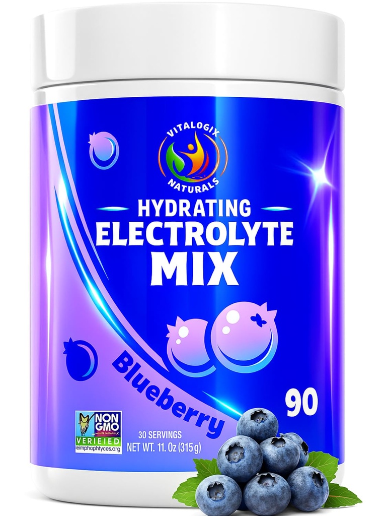 蓝莓水解粉 – 零糖电解质 饮料 Mix → 90 服务 Keto, Vegan, Gluten-Free → 天然电解质 用于肌肉恢复,能源, Cramp Relief → 用于女性,奔跑者