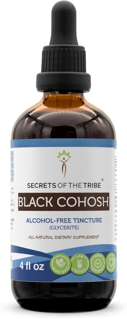 黑色Cohosh Tincture无酒精提取器的秘密 高概率草药滴 由负责任的养殖的黑色Cohosh(Cimicifuga Racemosa) 干根 4 oz