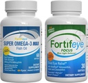 Fortifeye蓝光和心脏健康支持 Bundle 超级Omega-3 Max Fish Oil, 60 Softgels, 和焦点蓝光防御, 30 Softgels